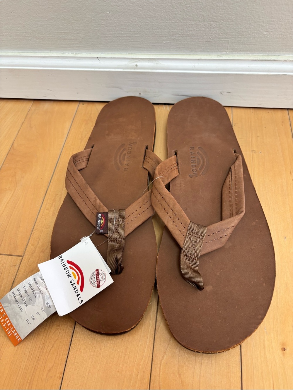 Rainbow Sandals Brown Leather Flip Flops Mens XXXL 13.5-15 NWT